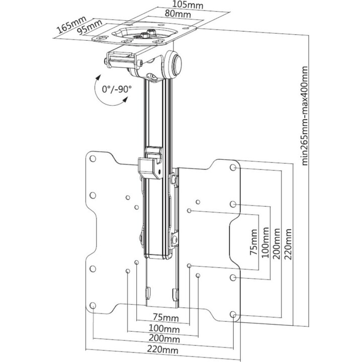 TECHLY ICA-CPLB 222 Supporto a soffitto retrattile per TV LED/LCD 17-37 nero