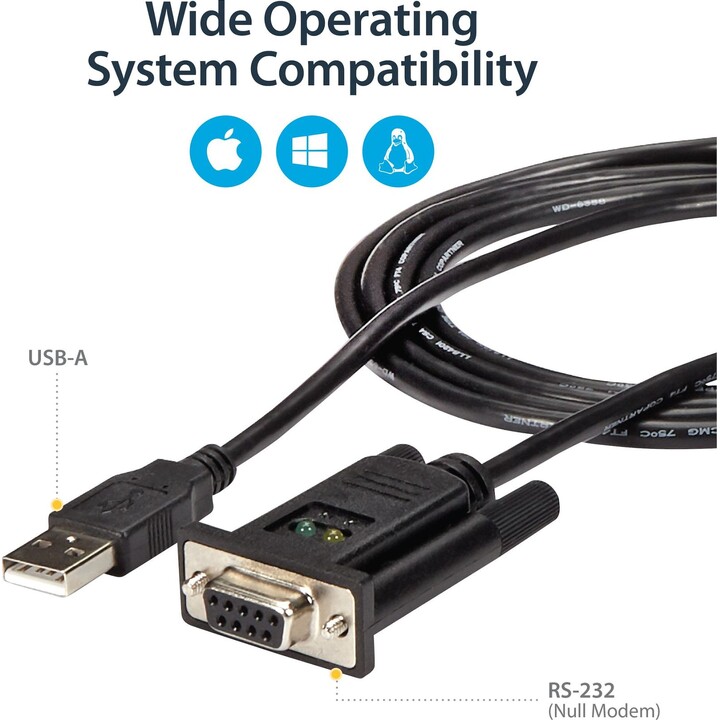 StarTech.com Cable Adaptador de 1 Puerto USB a Módem Nulo Null DB9 RS232 Serie DCE con FTDI