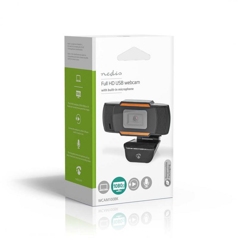 Nedis WCAM100BK cámara web 2 MP 1920 x 1080 Pixeles USB 2.0 Negro