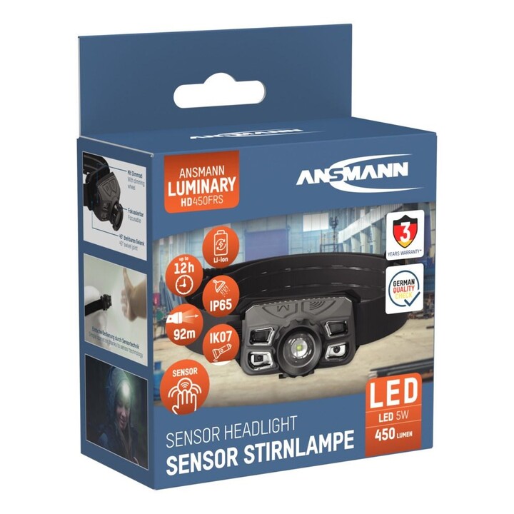 Lanterna de cabeça LED Ansmann HD450FRS preta e cinza