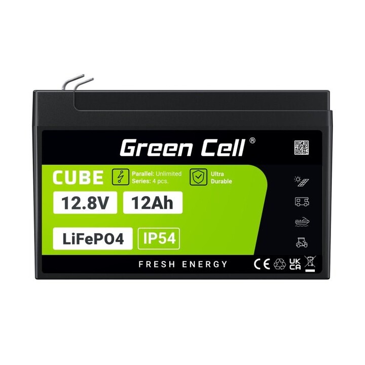 Green Cell LFPGC12V12AH batería para sistema ups Fosfato de hierro-litio (LiFePo4) 12,8 V 12 Ah