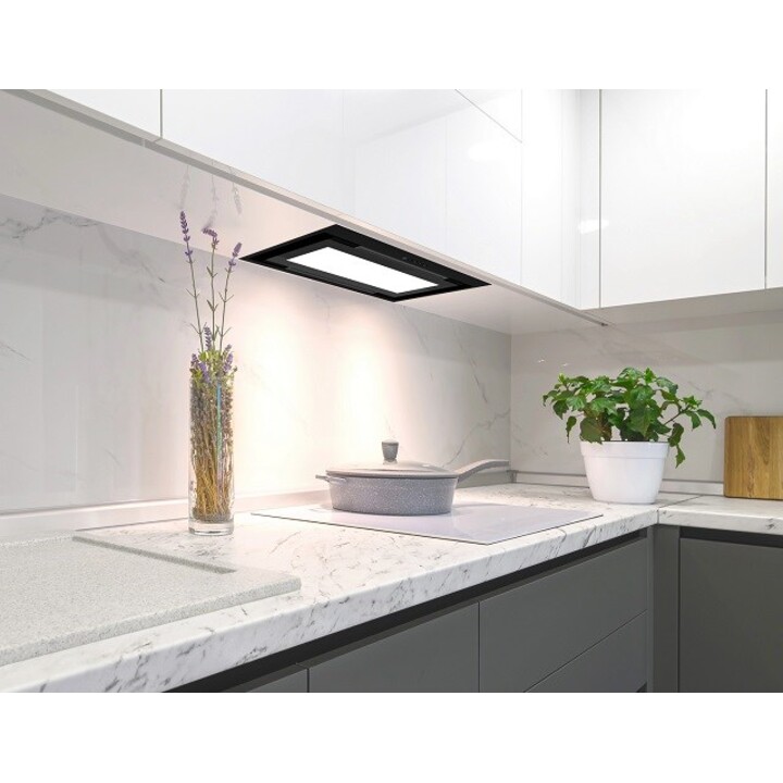 Akpo, WK-12 Evita, Wandmontierte Dunstabzugshaube mit Touch-Bedienung und effizienter integrierter LED-Beleuchtung, Schwarz