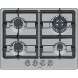 Bosch, Série 4 PGH6B5K90, placa de fogão a gás de encastrar de 58 cm com 4 queimadores e controlos frontais precisos, Preto Prat
