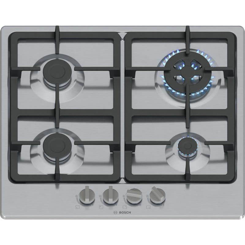 Placa de Gas Bosch Serie 4 PGH6B5K90 Integrado 58 cm 4 zonas Plata Negro