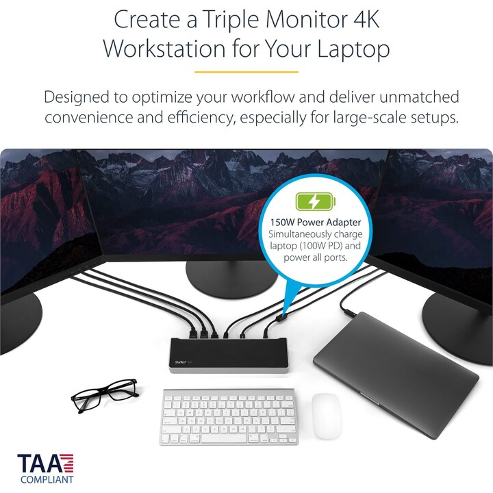 Stazione di docking del monitor Triple 4K Startech con Dual DisplayPort e HDMI