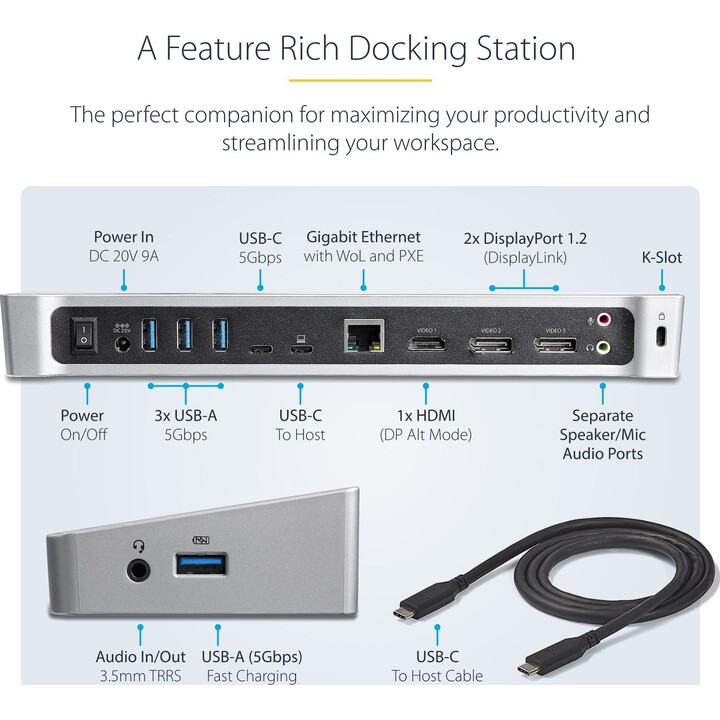 Stazione di docking del monitor Triple 4K Startech con Dual DisplayPort e HDMI