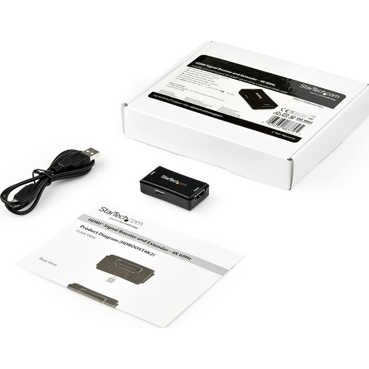 StarTech.com HDBOOST4K2 amplificateur de signal HDMI 4K 60Hz USB noir