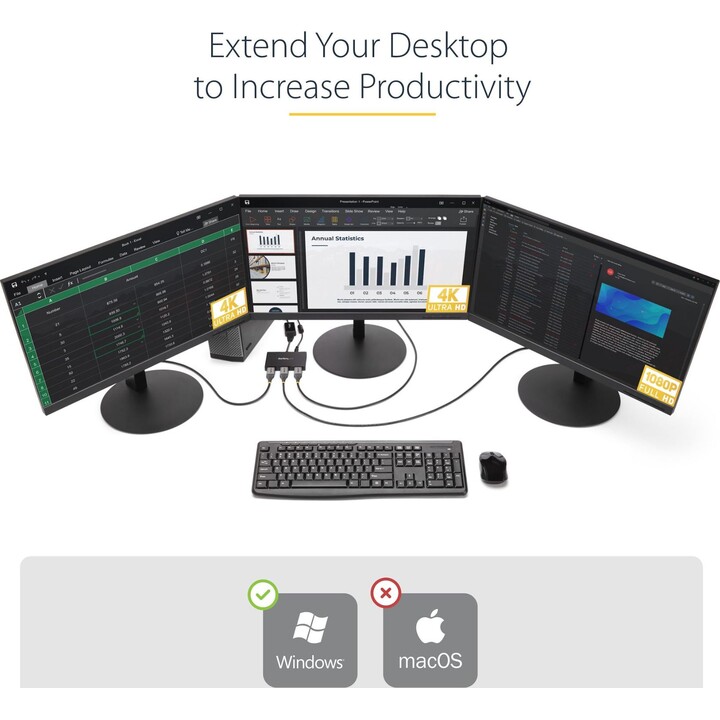StarTech.com MSTDP123DP répartiteur DisplayPort 3 ports noir