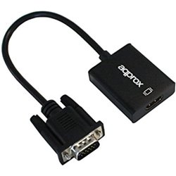 Adaptador VGA a HDMI Approx con Entrada de Audio, Color Negro