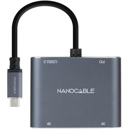 Nanocable Conversor USB-C a 2xHDMI/USB2.0/PD