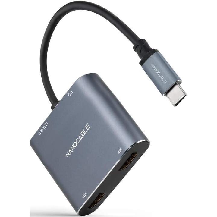 Nanocable USB-C bis 2XHDMI/USB2.0/PD-Konverter