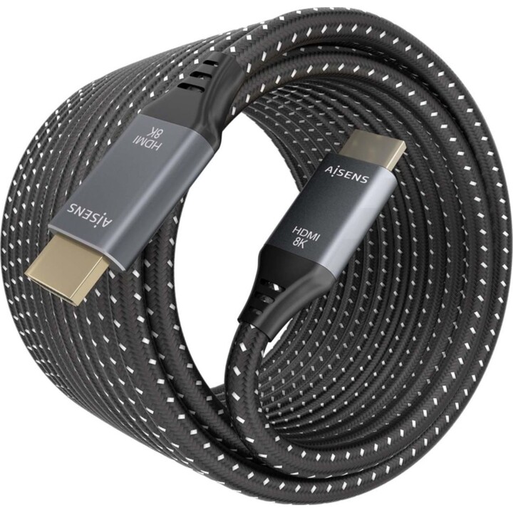 Aisens HDMI V2.1 Ultra High Speed ​​/ HEC 8K @ 60Hz 48 Gops Câble, A / M-A / M, gris / noir, 7,0 m
