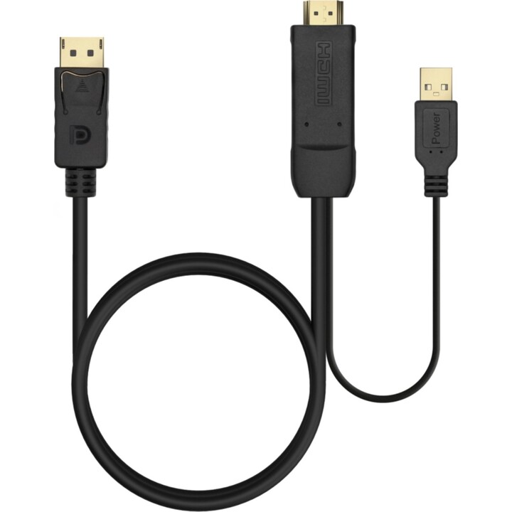 Aisens Active Converter Cable HDMI 2.0 + USB-Strom für V1.2, HDMI/M-USB/M-DP/M, Schwarz, 1,8 m