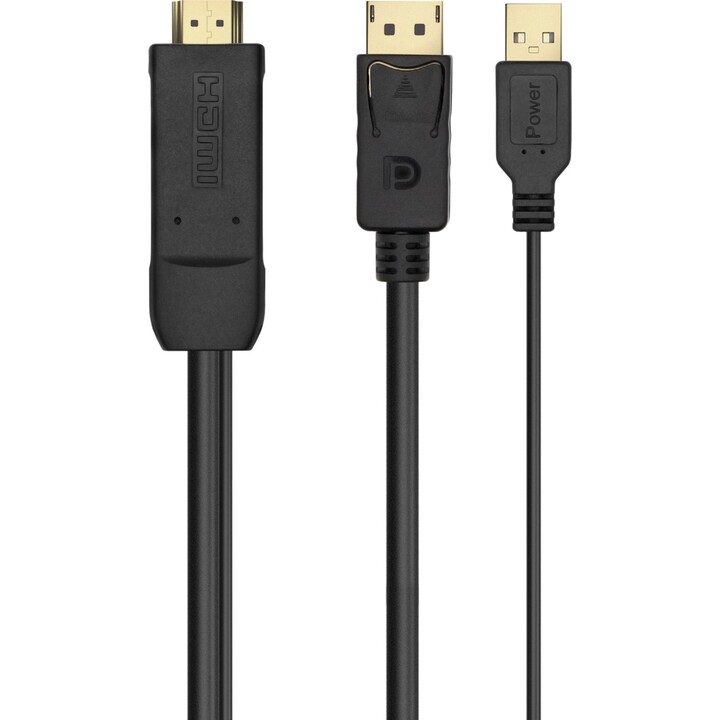 Cavo converter attivo Aisens HDMI 2.0 + potenza USB a DisplayPort v1.2, HDMI/M-USB/M-DP/M, nero, 1,8 m