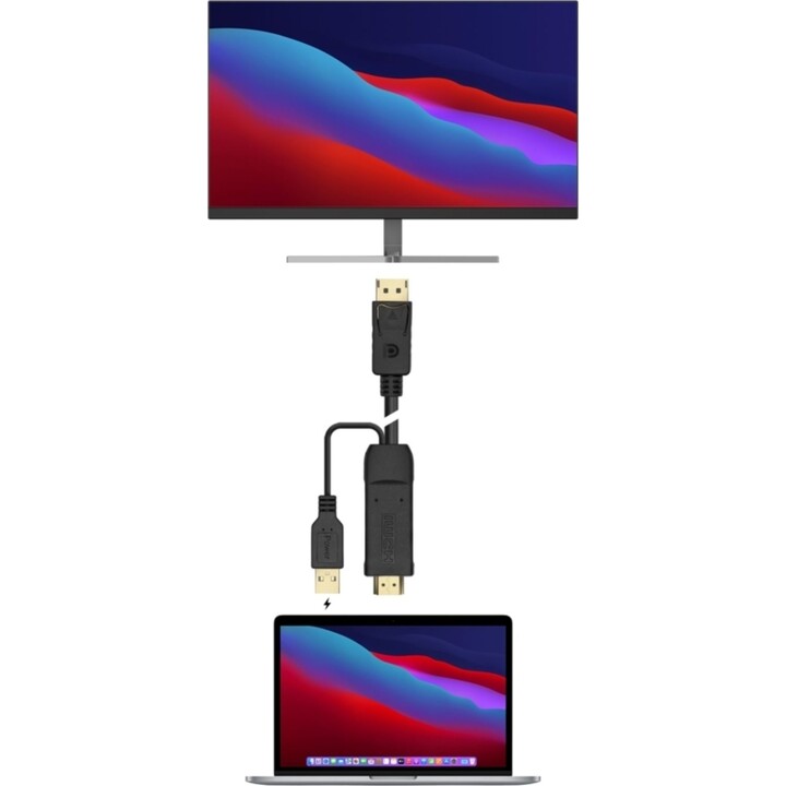 Cavo converter attivo Aisens HDMI 2.0 + potenza USB a DisplayPort v1.2, HDMI/M-USB/M-DP/M, nero, 1,8 m