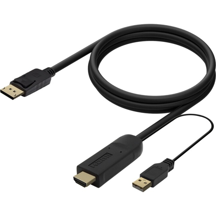 Cable Aisens Conversor Activo HDMI 2.0 + USB Alim. a DISPLAYPORT V1.2, HDMI/M-USB/M-DP/M, Negro, 1.8M