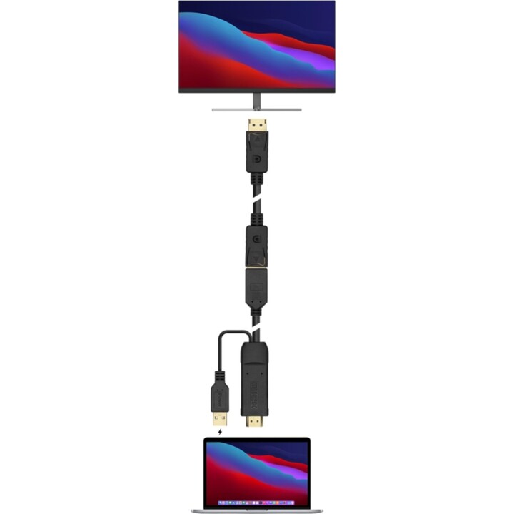 Cavo converter Aisens Active HDMI 2.0 + Potenza USB a DisplayPort v1.2, HDMI/M-USB/M-DP/H, nero, 10 cm