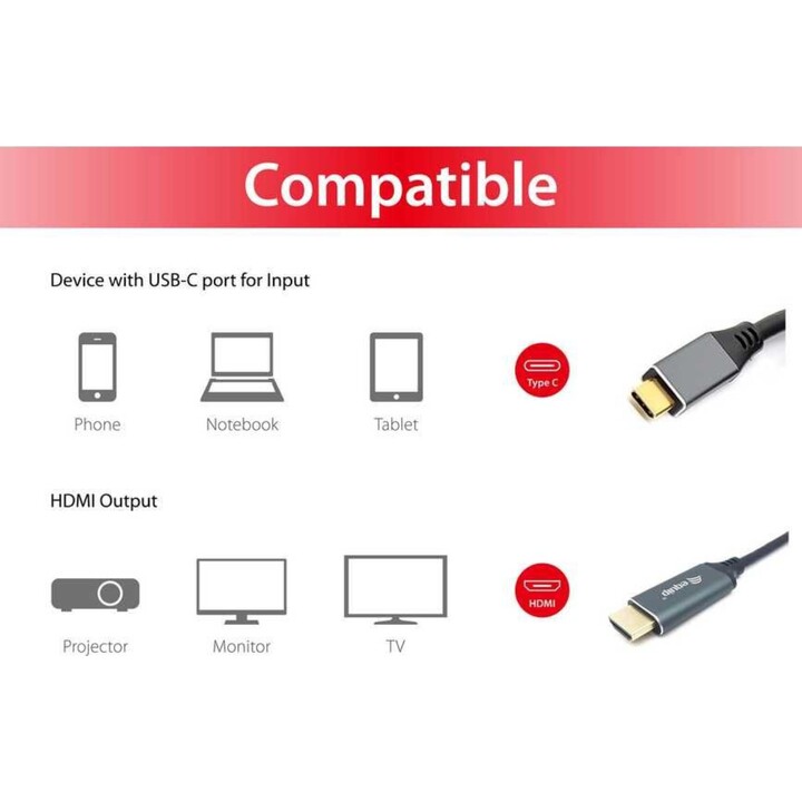 equip 133415 Cable USB-C a HDMI, M/M, 1,0 m, 4K/60Hz