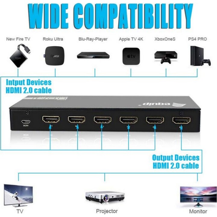 Conmutador de vídeo HDMI 2.0, negro, Equip