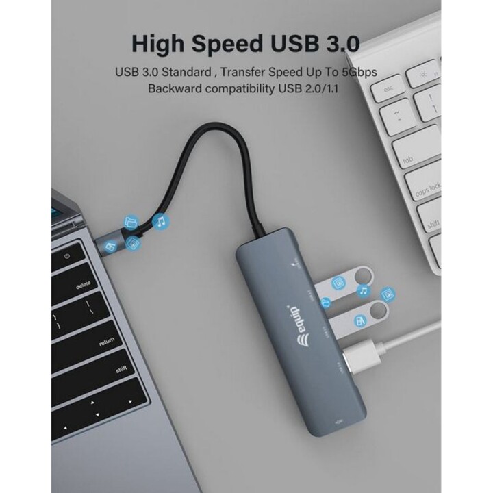 Equip 133487 adaptateur USB-C 5 en 1, HDMI, USB 3.2 Gen1, 100W, noir
