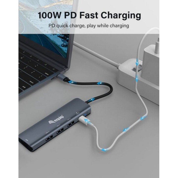 Equip 133487 adaptateur USB-C 5 en 1, HDMI, USB 3.2 Gen1, 100W, noir