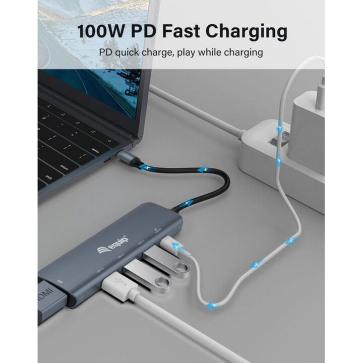 Equip 133487 adaptateur USB-C 5 en 1, HDMI, USB 3.2 Gen1, 100W, noir