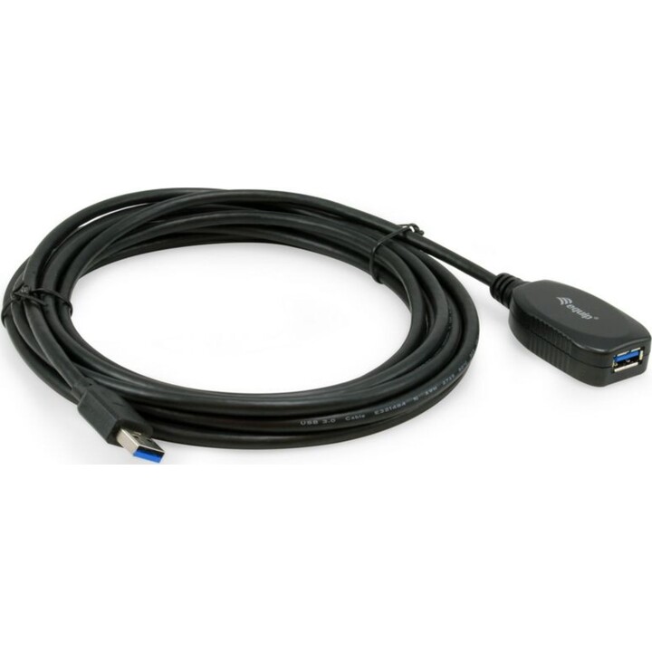 USB 3.0 Active Extension Cable, 5.0 m, 5 Gbps, Black, Equip