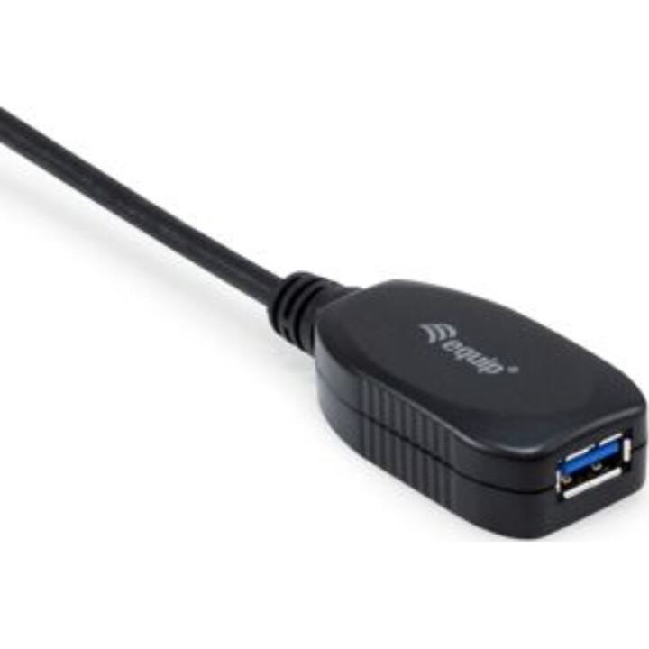 USB 3.0 Active Extension Cable, 5.0 m, 5 Gbps, Black, Equip
