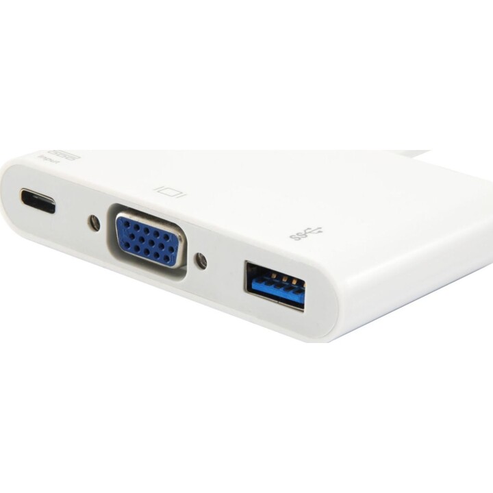 Adaptador USB-C para VGA (HD15), USB-A, 60W USB PD, branco, Equip