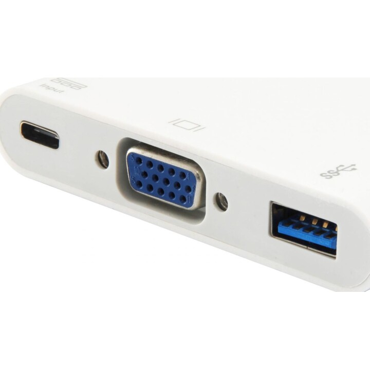 USB-C to VGA Adapter (HD15), USB-A, 60W USB PD, White, Equip
