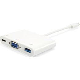 Adaptateur USB-C à VGA (HD15), USB-A, 60W USB PD, blanc, équipement