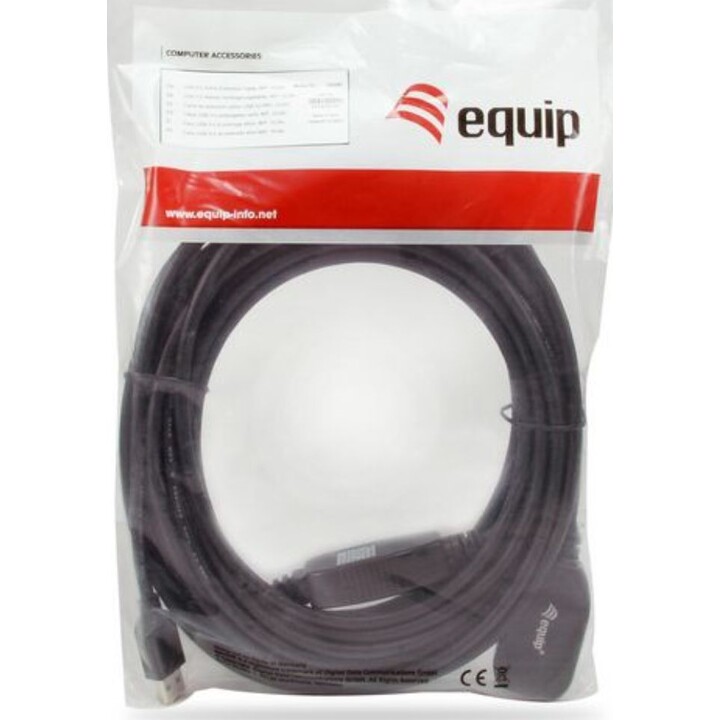 Cable de extensión activo USB 3.0, 10 m, 5 Gbps, negro, Equip
