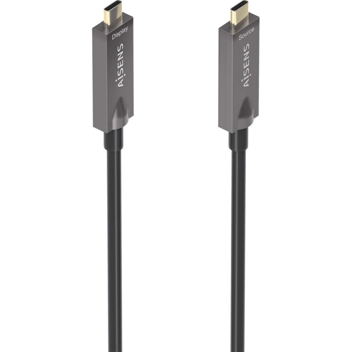 Aisens USB 3.1 Gen2 10gbps AOC 4K@60Hz 3a 60W E-Marker-Kabel, Typ USB-C/M-USB-C/M, Schwarz, 15m