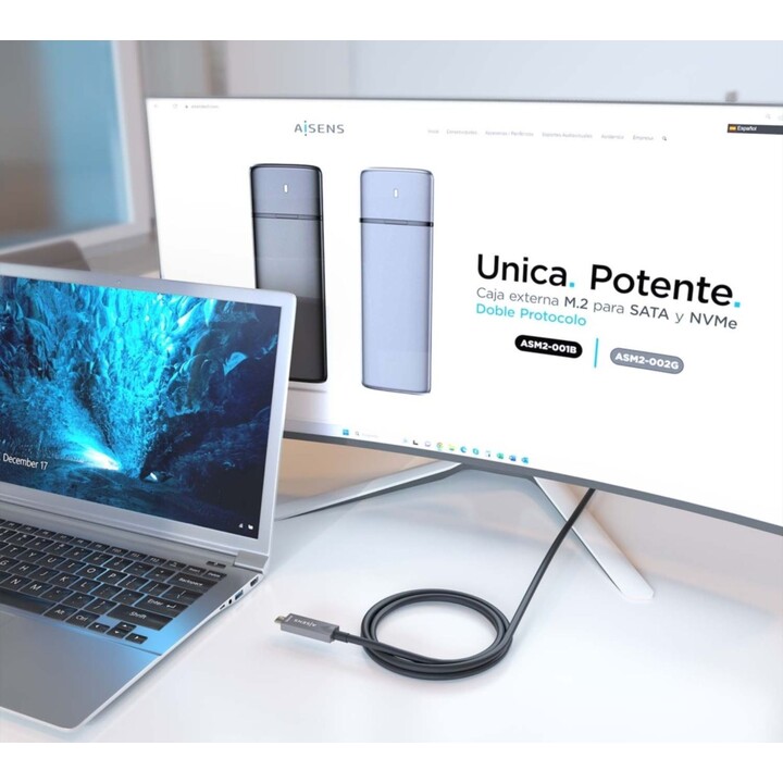 Aisens USB 3.1 Gen2 10gbps AOC 4K@60Hz 3a 60W E-Marker-Kabel, Typ USB-C/M-USB-C/M, Schwarz, 15m