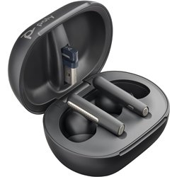 Poly Voyager Free 60+ auriculares USB-A con caja de carga de pantalla táctil para equipos de Microsoft, negro