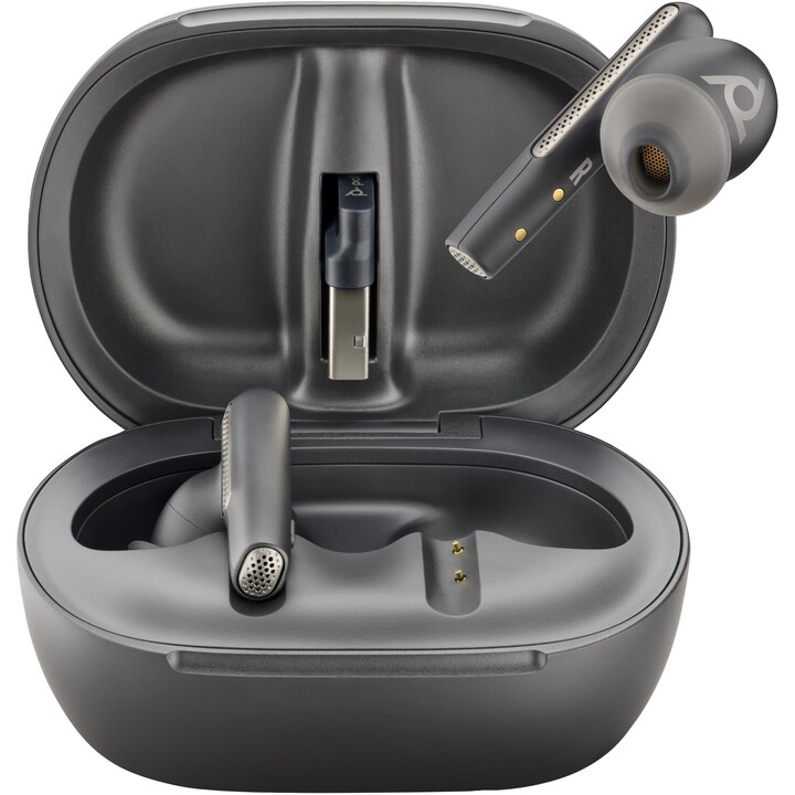 Poly Voyager kostenlos 60+ USB-A-Ohrhörer mit Touchscreen-Ladekoffer für Microsoft-Teams, Black