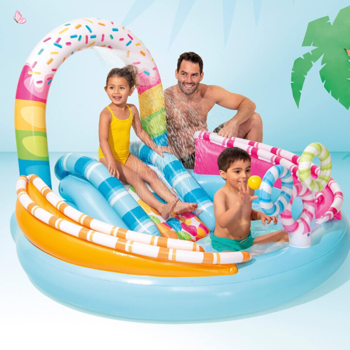 Intex 57144 Piscina inflável de crianças, jogos de doces com slide, para idades de 2 anos ou mais
