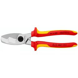 Tijeras para cables con doble filo, longitud 200 mm, superficie cromada, mangos multicomponente