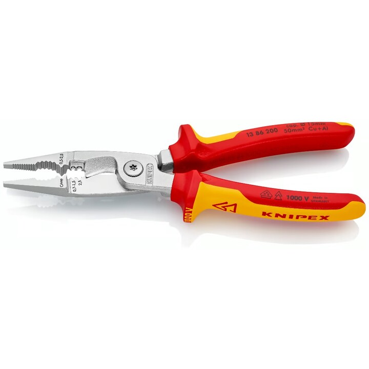 KNIPEX 1386200, Zange für Elektroinstallation, rot/gelb
