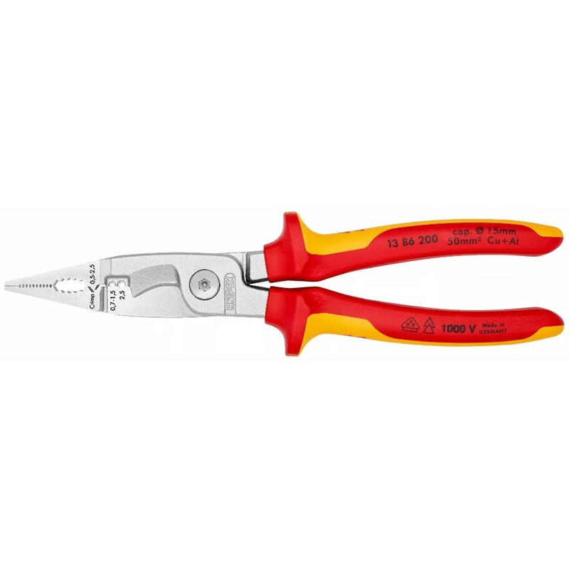 Alicates para instalação elétrica, comprimento 200 mm, superfície cromada, garras multi-componentes