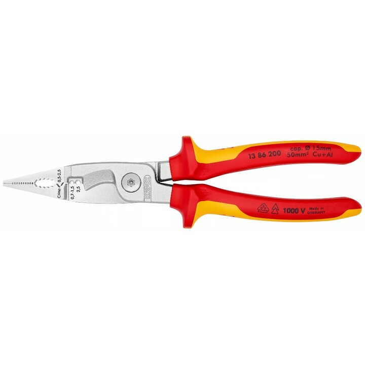 KNIPEX 1386200, Zange für Elektroinstallation, rot/gelb