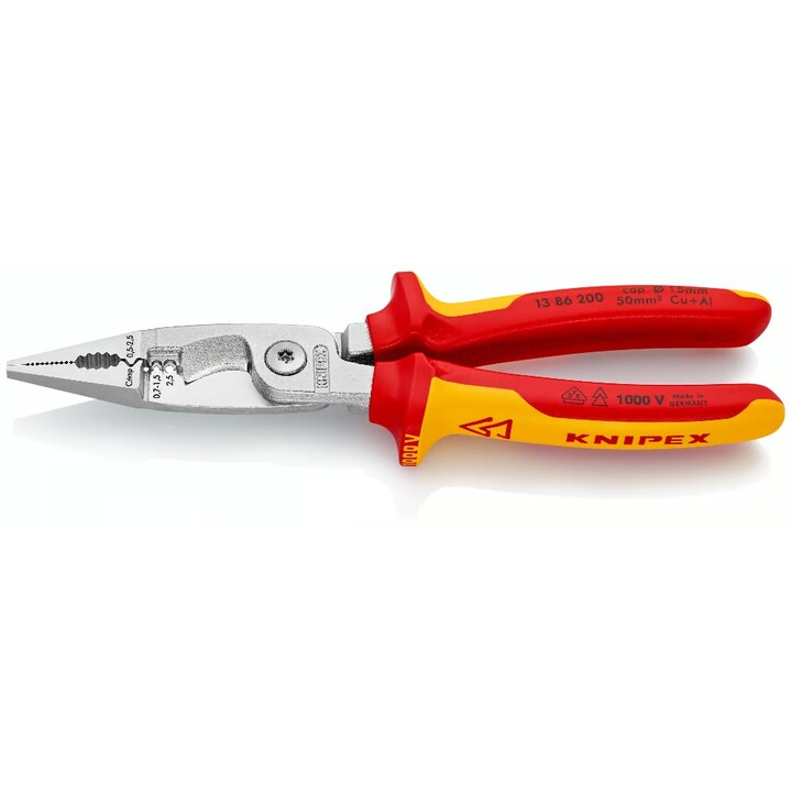 KNIPEX 1386200, Zange für Elektroinstallation, rot/gelb