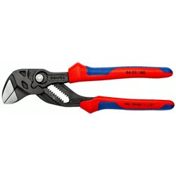 Alicates y llave inglesa en una sola herramienta, Longitud 180 mm, Superficie atramentada, Mangos multicomponente