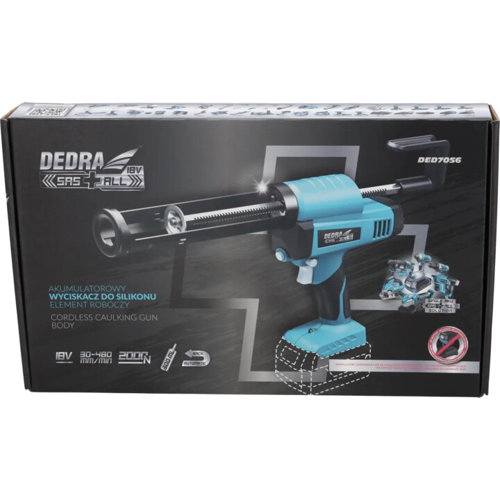 Exprimidor de silicona inalámbrico, DED7056 DEDRA SAS+ALL para tubos de 300 ml, fuerza de presión 2000 N