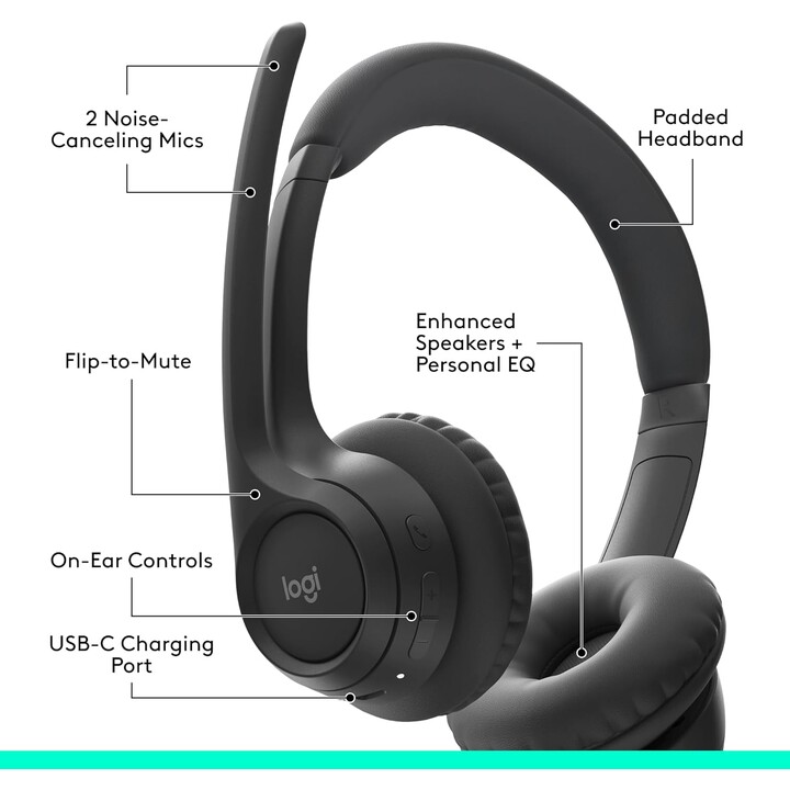Logitech Zone 300 Auricolare Bluetooth wireless con microfono a cancellazione del rumore, nero