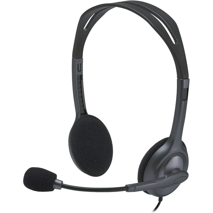Fone de ouvido com fio Logitech H111, fones de ouvido estéreo com microfone com cancelamento de ruído, preto
