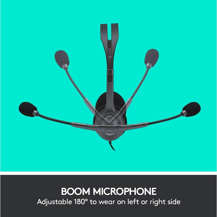 Fone de ouvido com fio Logitech H111, fones de ouvido estéreo com microfone com cancelamento de ruído, preto
