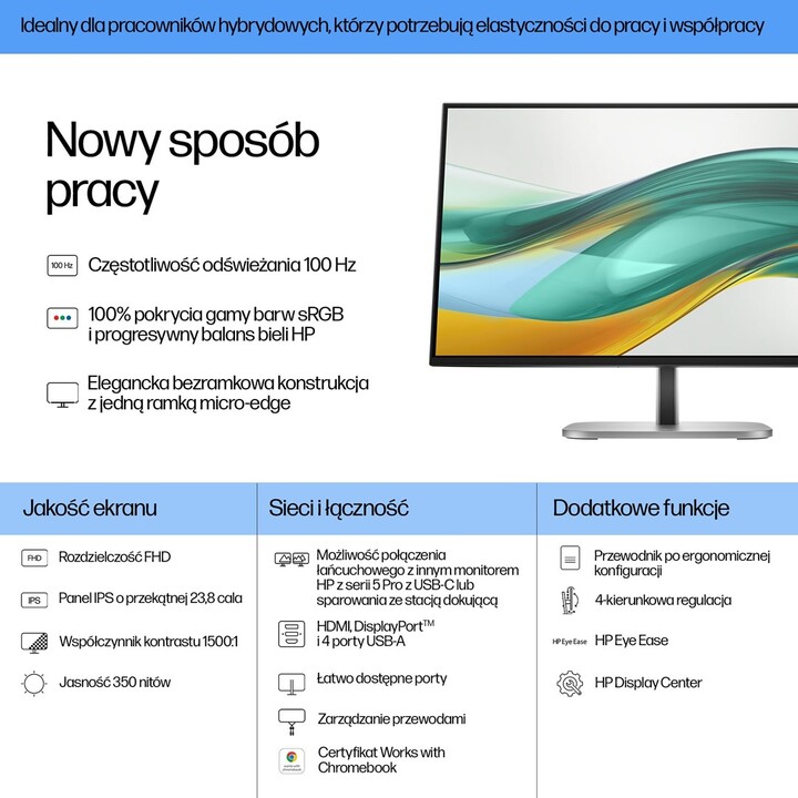 Monitor HP Série 5 Pro FHD Pro de 23,8 polegadas - 524 pf sem PVC