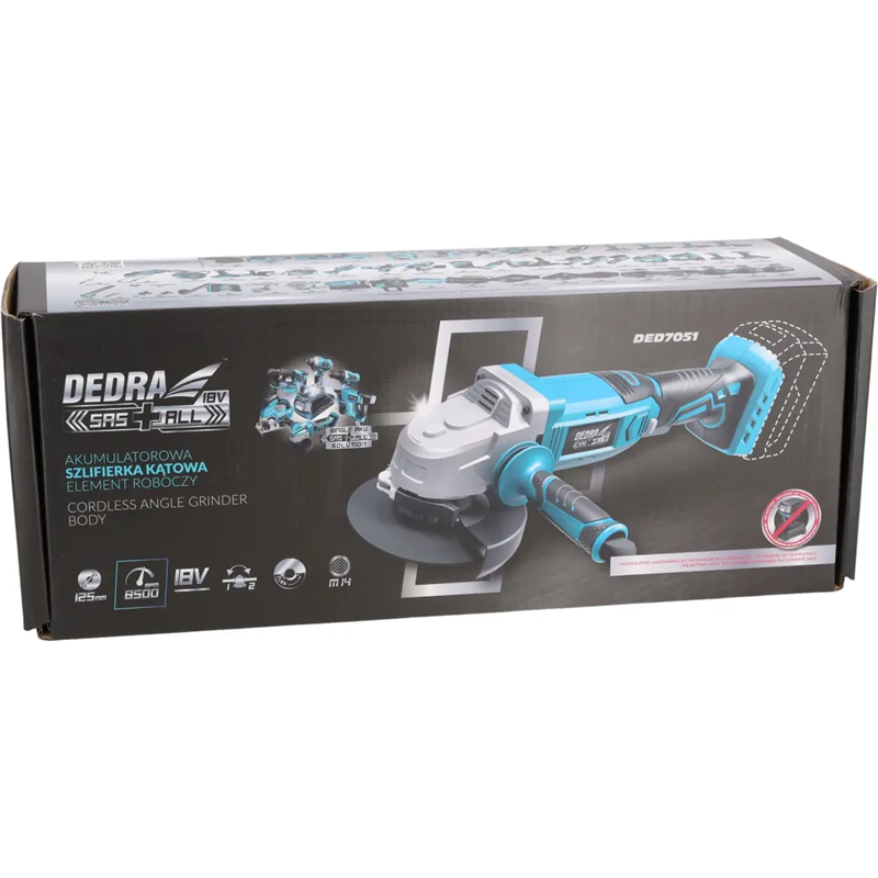 Cordless angle grinder, long 18V, DEDRA SAS+ALL DED7051 125mm, 8500 rpm