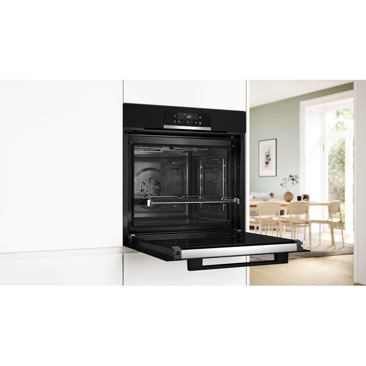 Bosch, Serie 4 HBA372EB3, Horno de 71L y 3600W con limpieza pirolítica y 7 funciones de cocción, Negro
